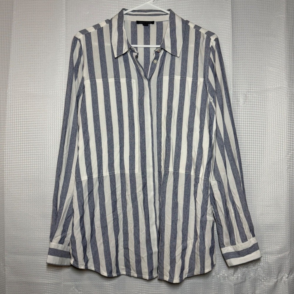 Tommy Hilfiger Button Down Shirt‎ M Blue White Striped Long Sleeve Pockets